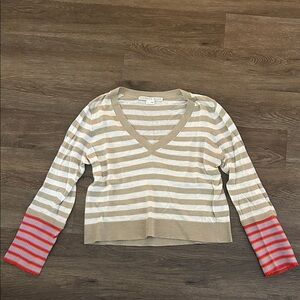 Veronica Beard Beige and White Striped Sweater size 
Medium